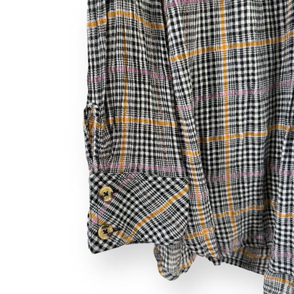 Free People Break My Stride Black/White Metallic SMALL Button Up Top Oversized - Picture 5 of 9